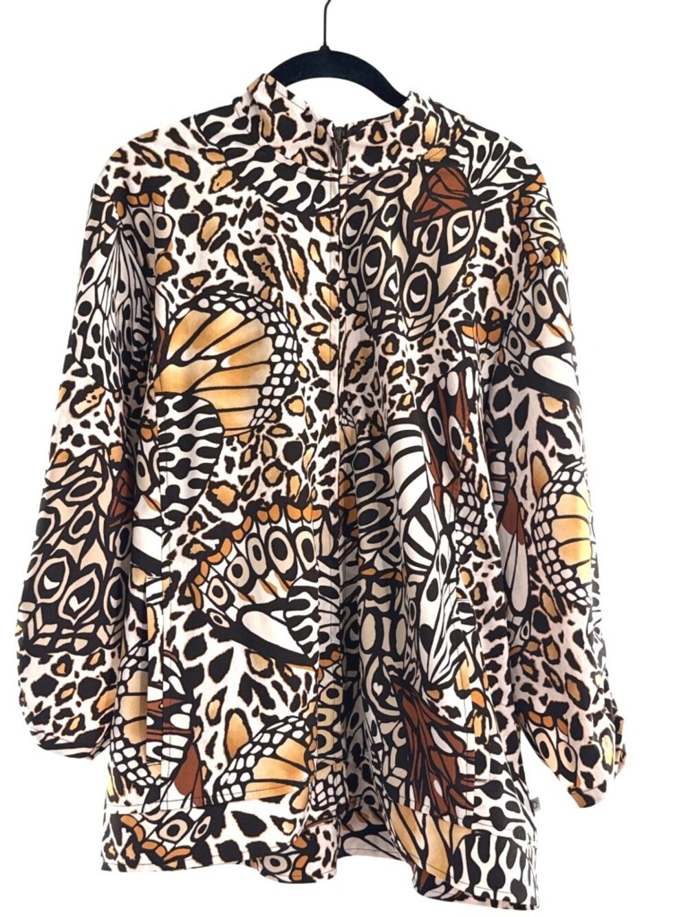 VTG Zenergy By Chicos Butterfly & Leopard Print Zip Jacket Size 3 Old Money
